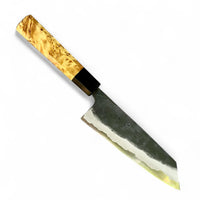 Custom Kyohei Shindo Iron clad Aogami Kurouchi Bunka 165mm - Canadian Yellow Cedar Burl and Buffalo horn