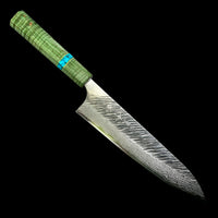 Custom Yu Kurosaki Fujin VG10 Hammered 210mm (8”) Gyuto Chef Knife- Dyed curly maple and turquoise