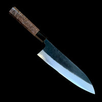 Custom Matsubara Ironclad Shirogami #1 Tall Gyuto 210mm - Dyed maple burl and horn