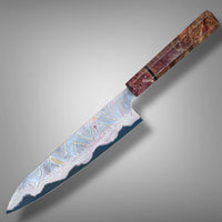 Custom Hatsukokoro Nigara Dark Irodori B2 rainbow Gyuto 240mm : Double dyed maple burl