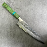 Custom Yu Kurosaki Fujin VG10 Hammered 210mm (8”) Gyuto Chef Knife- Dyed curly maple and turquoise