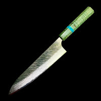 Custom Yu Kurosaki Fujin VG10 Hammered 210mm (8”) Gyuto Chef Knife- Dyed curly maple and turquoise