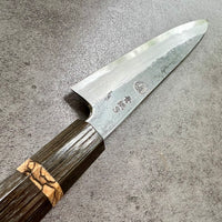 Custom Tadokoro x Tanaka Aogami Super Petty 150mm Kurouchi Finish - Bog oak and spalted hackberry