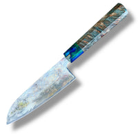 Custom Tsunehisa Nami AUS10 Damascus Santoku 165mm - Dyed maple burl