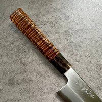 Custom Tadokoro x Tanaka Aogami Super Minesori Kiritsuke 210mm : Hon Kasumi Finish - Hawaiian Koa and marbled black horn
