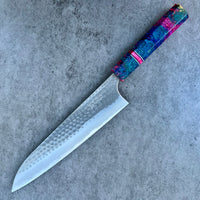Custom Anryu/Ikeada B2 hammered Gyuto 210mm - Double dyed box elder and cotton candy acrylester