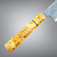Custom Hatsukokoro Nigara Ryusui B2 Damascus Tsuchime Gyuto 240 mm - Canadian yellow cedar burl