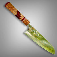Custom Takeshi Saji Rainbow Ao 2 Damascus Santoku 180mm - Red Coolibah burl