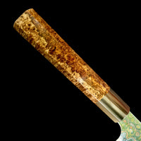 Custom Nigara Hamono Rainbow Damascus B2 Sujihiki 255mm - Two tone amboyna burl and horn