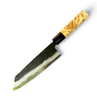 Custom Kyohei Shindo Iron clad Aogami Kurouchi Bunka 165mm - Canadian Yellow Cedar Burl and Buffalo horn