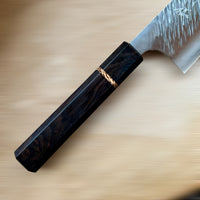 Custom Yu Kurosaki Fujin SG2 Hammered Gyuto 270mm - African Blackwood and spaghetti oak
