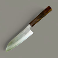 Custom Masakage Yuki Nashiji Shirogami #2 Santoku 165mm - Canxan Negro Burl