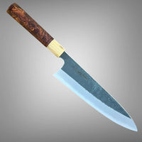 Sugi Tadokoro Tanaka Aogami Super Gyuto 240 Kurouchi Finish - Dark Cocobolo burl and blonde