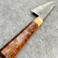 Custom Shigeki Tanaka Ginsan Nishiiji Gyuto 240mm - Rustic Japanese elm burl and blonde horn