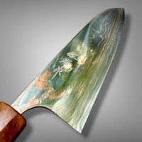Custom Takeshi Saji Rainbow Ao 2 Damascus Santoku 180mm - Red Coolibah burl