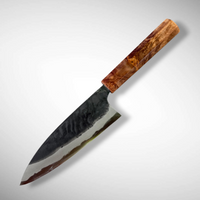 Custom Kyohei Shindo Iron clad Aogami Kurouchi Funyaki 150 mm - Maple Burl