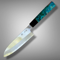 Custom Tadokoro Nakagawa Aogami 2 Santoku 180 mm Hon Kasumi Finish - Box elder burl and buffalo horn