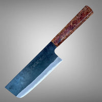 Custom Shiro Kamo AS Kurouchi TALL Nakiri 165mm - Double dyed maple burl
