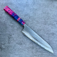 Custom Anryu/Ikeada B2 hammered Gyuto 210mm - Double dyed box elder and cotton candy acrylester