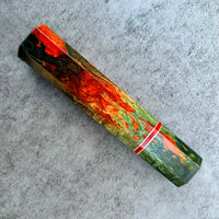 Custom Japanese Knife handle (wa handle) for 165-210mm - Double dyed Karelian birch with vintage Bakelite poker chip and copper