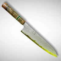 Custom Hatsukokoro Nigara in B2 Damascus Tsuchime Gyuto 240 mm - Crepe Myrtle burl and Arizona jade