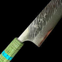 Custom Yu Kurosaki Fujin VG10 Hammered 210mm (8”) Gyuto Chef Knife- Dyed curly maple and turquoise