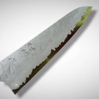 Custom Hatsukokoro Nigara in B2 Damascus Tsuchime Gyuto 240 mm - Crepe Myrtle burl and Arizona jade
