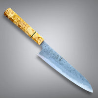 Custom Hatsukokoro Nigara Ryusui B2 Damascus Tsuchime Gyuto 240 mm - Canadian yellow cedar burl