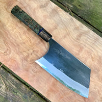 Custom Sugi Tadokoro Nakagawa W2 Tank 180mm - Dyed maple burl with vintage poker chip and marbled horn