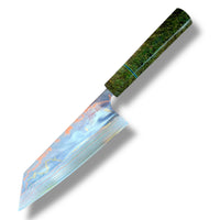Custom Takeshi Saji Rainbow Ao 2 Damascus Bunka 180mm - Dyed black ash burl
