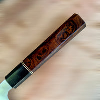 Custom Sugi Tadokoro x Tanaka Aogami Super Tall Kiritsuke Gyuto 240 Hon Kasumi Finish - Desert Ironwood Burl