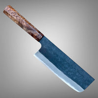 Custom Shiro Kamo AS Kurouchi TALL Nakiri 165mm - Double dyed maple burl