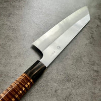 Custom Tadokoro x Tanaka Aogami Super Minesori Kiritsuke 210mm : Hon Kasumi Finish - Hawaiian Koa and marbled black horn