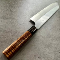 Custom Tadokoro x Tanaka Aogami Super Minesori Kiritsuke 210mm : Hon Kasumi Finish - Hawaiian Koa and marbled black horn