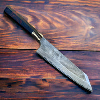 Custom Nigara Hamono Ginsan 3 Kurozome Kiritsuke Gyuto 240 - Cross-cut Mun Ebony and beautiful marbled horn