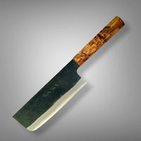 Custom Shiro Kamo AS Kurouchi TALL Nakiri 165mm - Oak burl