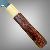 Sugi Tadokoro Tanaka Aogami Super Gyuto 240 Kurouchi Finish - Dark Cocobolo burl and blonde