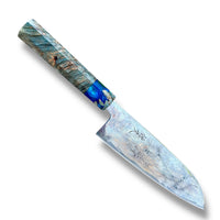 Custom Tsunehisa Nami AUS10 Damascus Santoku 165mm - Dyed maple burl