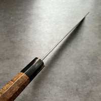 Custom Tadokoro x Tanaka Aogami Super Minesori Kiritsuke 210mm : Hon Kasumi Finish - Hawaiian Koa and marbled black horn