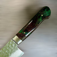 Custom Tsunehisa VG10 Damascus Hammered Western Gyuto 240 - Double dyed big leaf maple burl
