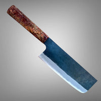 Custom Shiro Kamo AS Kurouchi TALL Nakiri 165mm - Double dyed maple burl