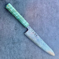 Custom Hatsukokoro Hikari SLD Damascus Gyuto 195 mm: Ocean blue curly maple