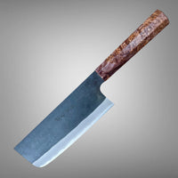 Custom Shiro Kamo AS Kurouchi TALL Nakiri 165mm - Double dyed maple burl