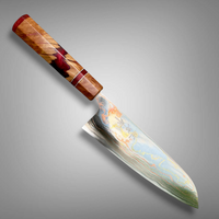 Custom Takeshi Saji Rainbow Ao 2 Damascus Santoku 180mm - Red Coolibah burl