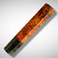 Custom Japanese Knife handle (wa handle) for 165-210 mm: Double dyed maple burl and buffalo horn with vintage poker chip