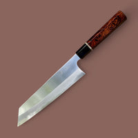 Custom Sugi Tadokoro x Tanaka Aogami Super Tall Kiritsuke Gyuto 240 Hon Kasumi Finish - Desert Ironwood Burl