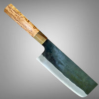 Custom Shiro Kamo AS Kurouchi TALL Nakiri 165mm - Karelian birch and marbled horn