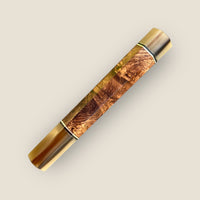 Custom Japanese Knife handle (wa handle) for 165-210mm: Honduran Rosewood burl and striped horn, CITES certified
