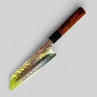 Custom Yoshimi Kato Stryx V-hammered Bunka 170mm : Desert Ironwood and horn