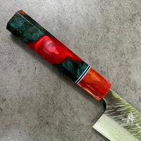 Custom Yu Kurosaki Fujin Hammered 165 Santoku - Chef Knife- Dyed Chechen burl hybrid